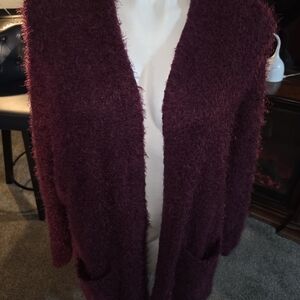 Women's Burgundy Fuzzy Sweater
